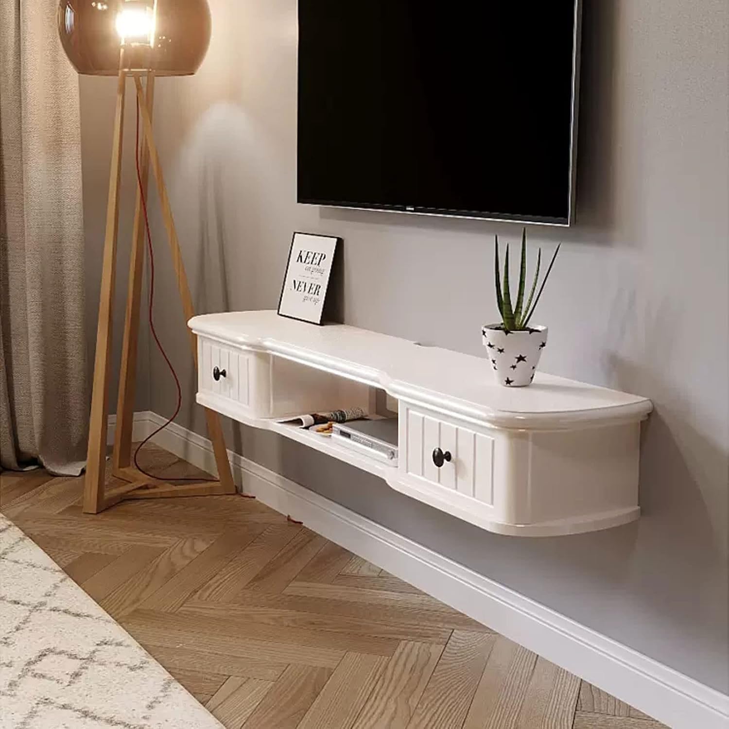Wall Shelf Wall Mounted TV Cabinet Floating Shelf TV Console Audio-Visual Equipment Shelves Set-top Box WiFi Router CD DVD Media Storage Shelf Bedroom Living Room Office TV Bracket TV Stands