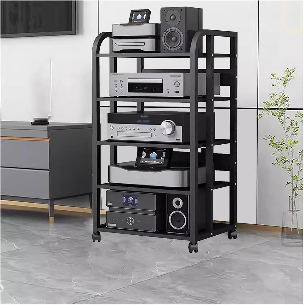 2 3 4 5 Tier Audio Equipment Rack Cabinet for Headphones Monitors Recording Video Game/DVD Shelf Stand Storage Shelf - Record Player Console Cabinet Vintage(5 Tier-H100cm)