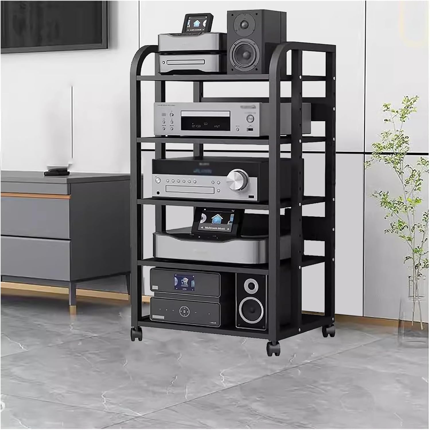 2 3 4 5 Tier Audio Equipment Rack Cabinet for Headphones Monitors Recording Video Game/DVD Shelf Stand Storage Shelf - Record Player Console Cabinet Vintage(5 Tier-H100cm)