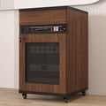 Brown Stereo Cabinet with Lockable Drawer, Mobile AV Rack on Wheels, Media Storage Unit with Cable Management, Adjustable Shelves for Home Audio (52x55x90cm)