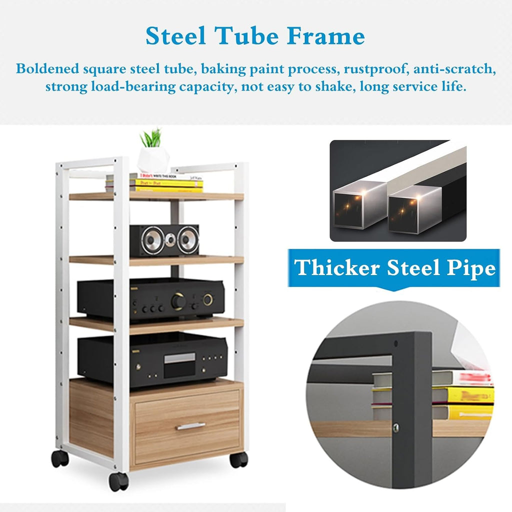 1m Tall Mobile Audio Rack Shelf, Amplifier Holder Cabinet for Recording Room/Home Cinema Media Equipment Storage, Multiple Shelf Entertainment Stand - Black White(B,3 Tier)