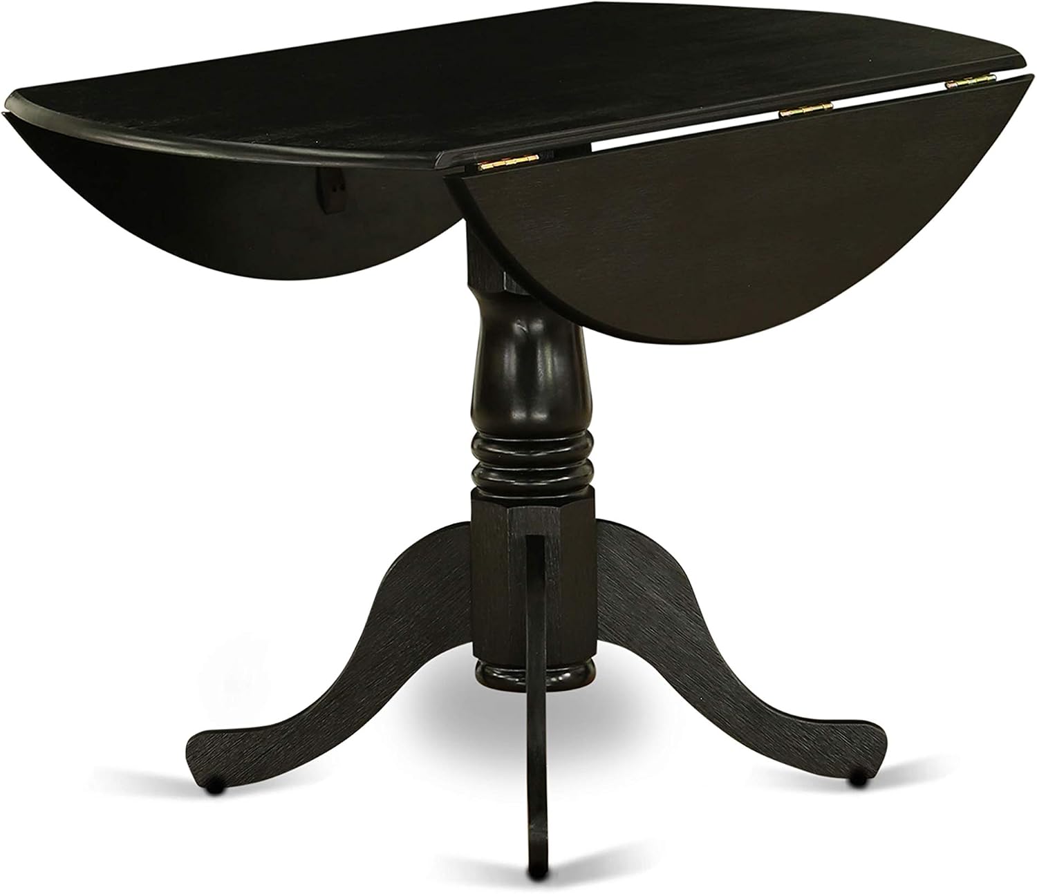 East West Furniture DLSI3-ABK-21 3 Piece Modern Dining Table Set Contains a Round Wooden Table with Dropleaf and 2 Blue Linen Fabric Upholstered Parson Chairs, 42x42 Inch, Wirebrushed Black