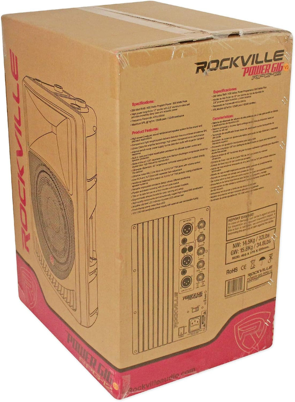 Rockville RPG12 12' 800W Powered 2-Way DJ PA Speaker, Deep Bass, EQ Control, XLR/RCA/1/4 Inputs, for Live Events and Parties