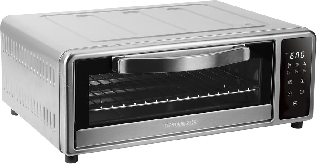 Kalorik MAXX Air Fryer Pizza Oven with Stone, Turbo-Heat Technology Up To 600F Featuring Touchscreen Controls with 6 Preset Functions Fits 12-Inch Pizzas, 1700-Watts, Stainless Steel