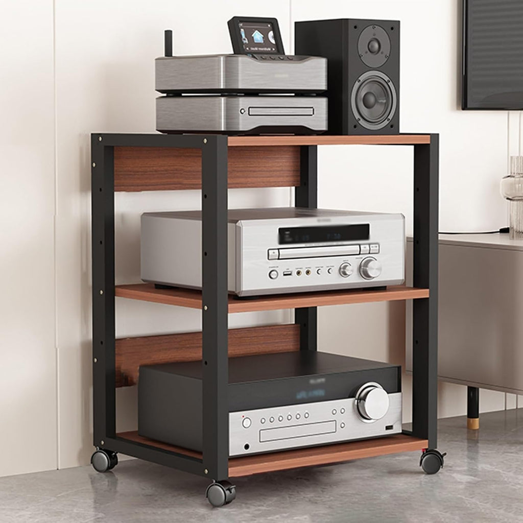 WDJBPSH Audio Equipment Rolling Cart Rack Portable 19/27 inch - Large Stereo Cabinet Black with Storage Office Bedroom Living Room Av Media Shelf(Style 2,3 Tier - H 69.5cm/27.3 in)