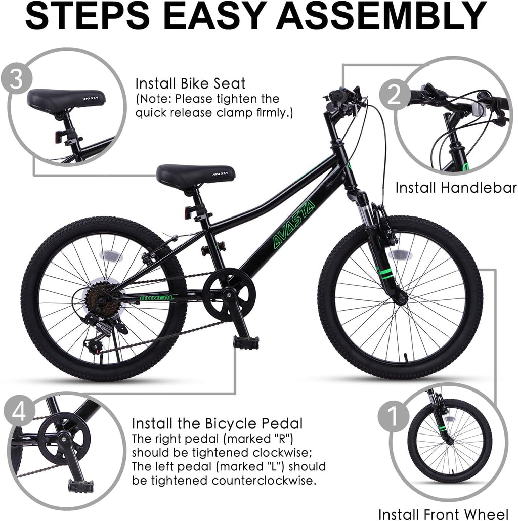 AVASTA Govet 20'' Kids Mountain Bike for 6-12 Years Old Boys Girls with Suspension Fork, 6 Speeds Drivetrain, Multiple Colors