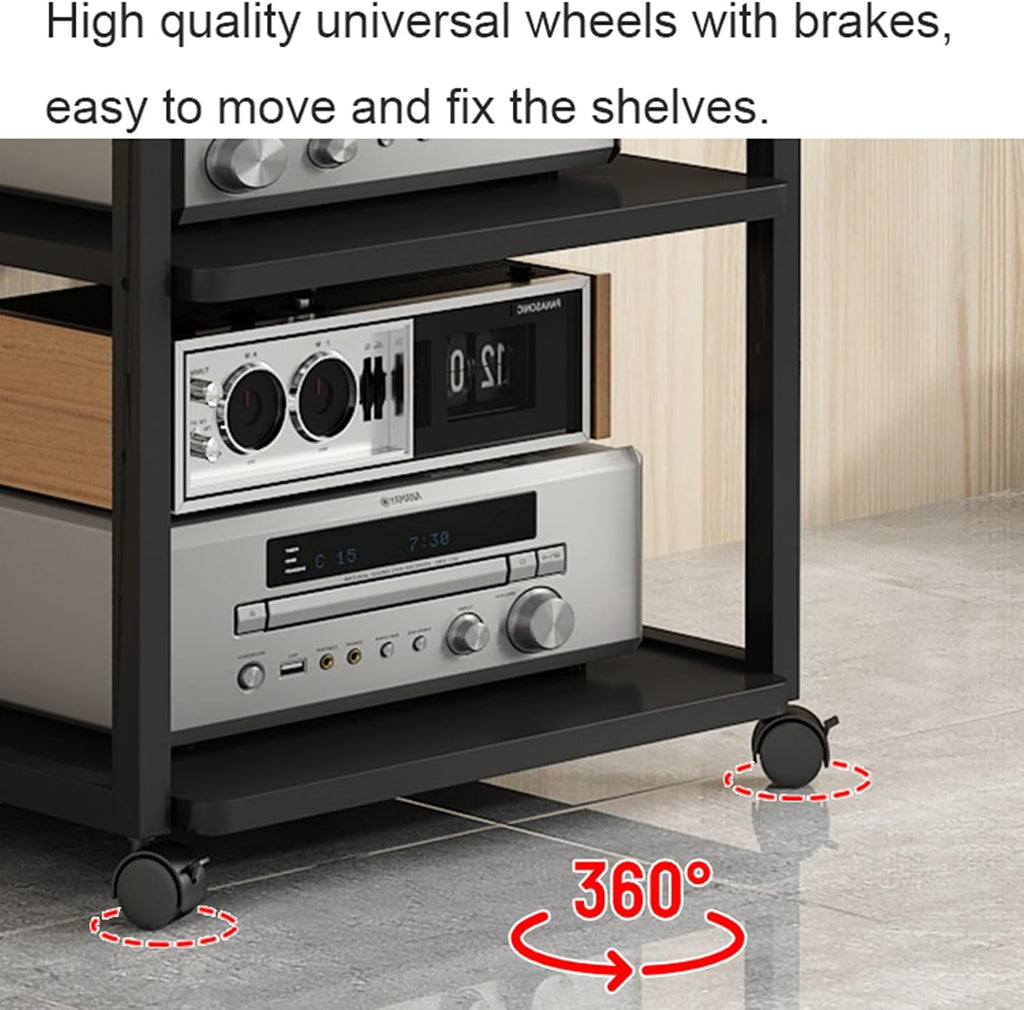 Modern 3-Tier Stereo Stand Cabinet, AV Media Console with Wooden Shelves, Corner Entertainment Center for Game Consoles & Audio/Video Components (50x40x69.5cm)