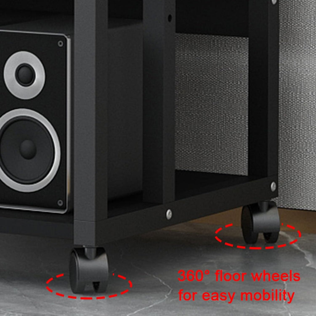 SOBS Multifunction 5 Tier Movable Storage Cart DVD CD Player Stand Amplifier Rack Audio Video Component Media Stand with 5 Wooden Board Shelves for Home/Office/Theater, Black (Color : A)