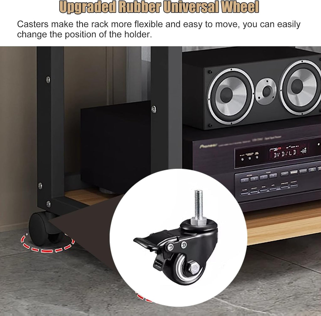 Living Room/Home Audio Video Equipment Rack Stereo Cabinet Stand, Floorsatnding Heavy Duty Media Component Stand Holder with Heightadjustable Shelf & Wheels,Black#3,5 Tier