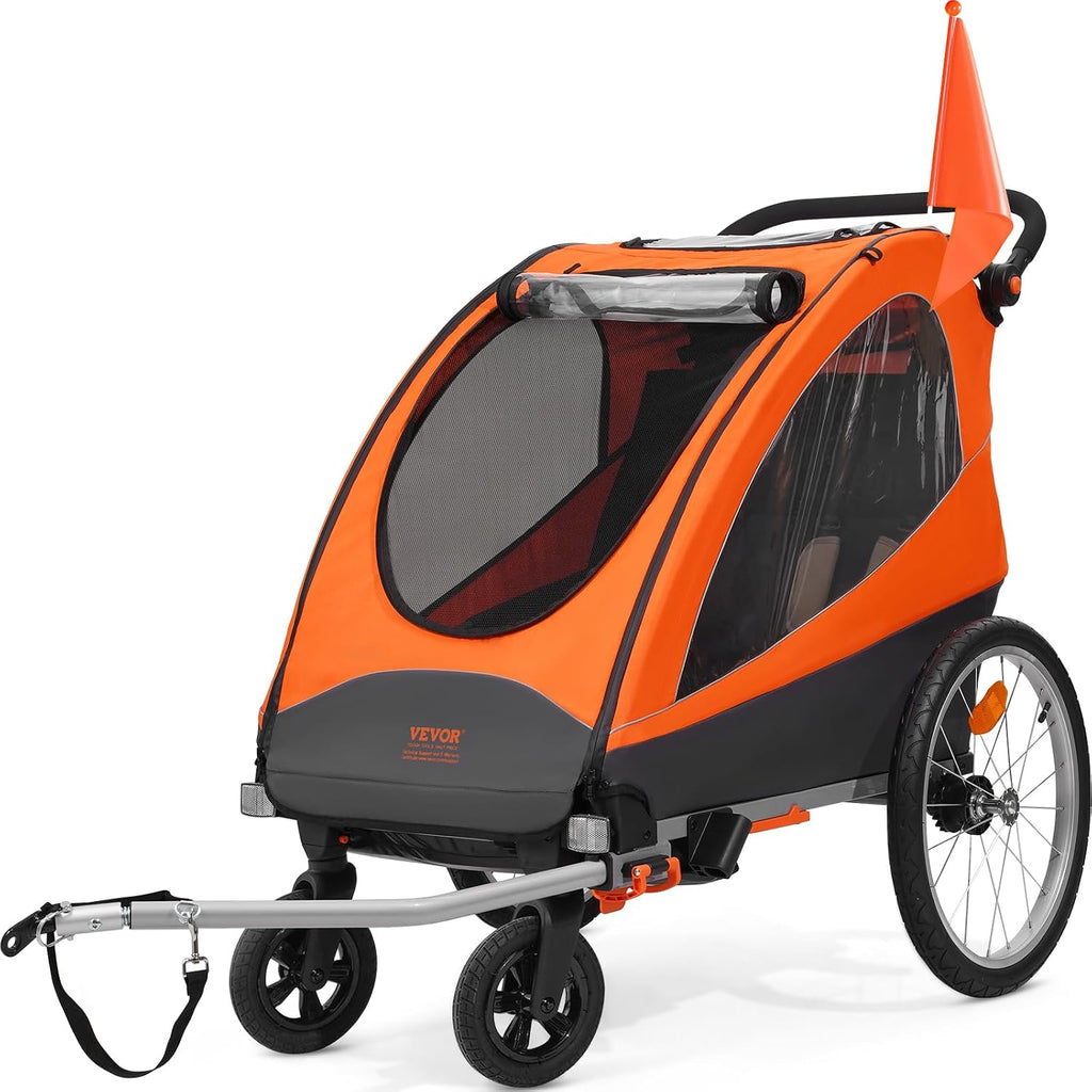 VEVOR Bike Trailer for Toddlers Kids, Single & Double Seat Options, 2-in-1 Canopy Carrier with Strong Frame Converts to Stroller, Tow Behind Foldable Child Bicycle Trailer with Universal Coupler