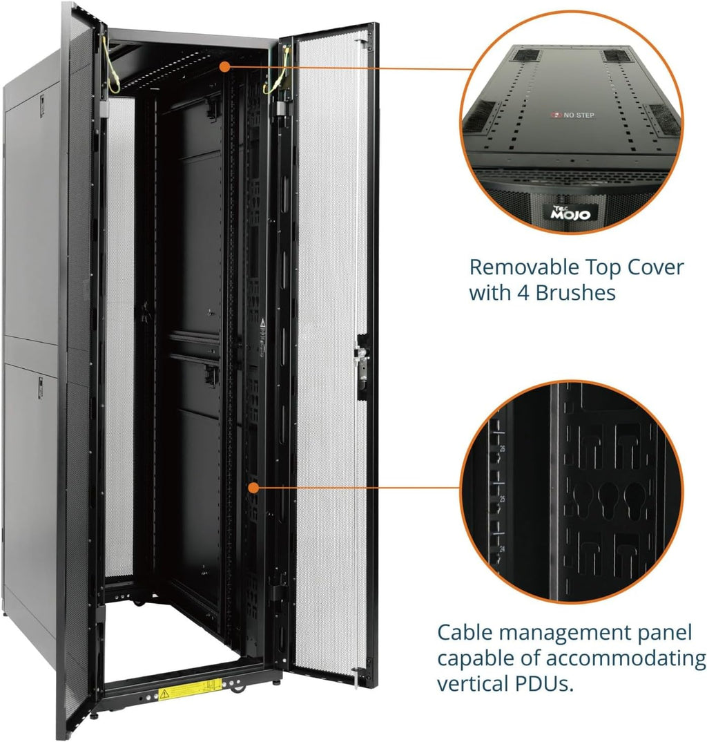 Tecmojo 42U Server Rack Cabinet - PRE-Assembled 24inch Width 48inch Depth IT Network Equipment Cabinet Rack Enclosure with Casters - 3000lbs Weight Capacity(06Black)