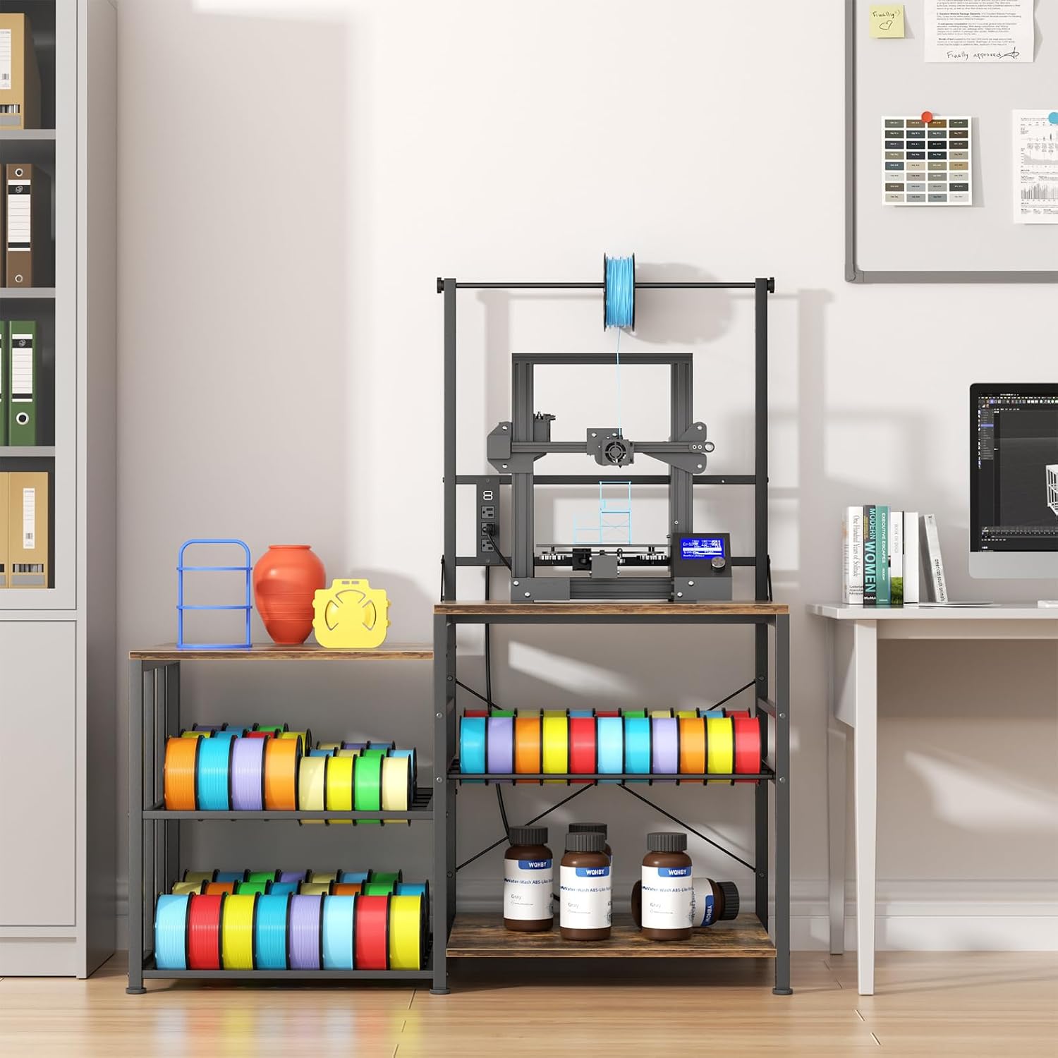 Aquzee 3D Printer Table with Filament Storage, W51*D23.6 3D Printer Stand, Heavy Duty 3D-Printer Storage Rack, 1 Power Outlet 3D-Printing Desk Office Workshop Studio, for 3dPrinter Accessories