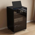Modern Black Media Storage Cabinet with Glass Door and Cable Holes Adjustable Shelves Movable Stereo Stand for Tv and Audio Equipment 55X45X100Cm 4 Tier,Black3 Tier 55X45X80Cm