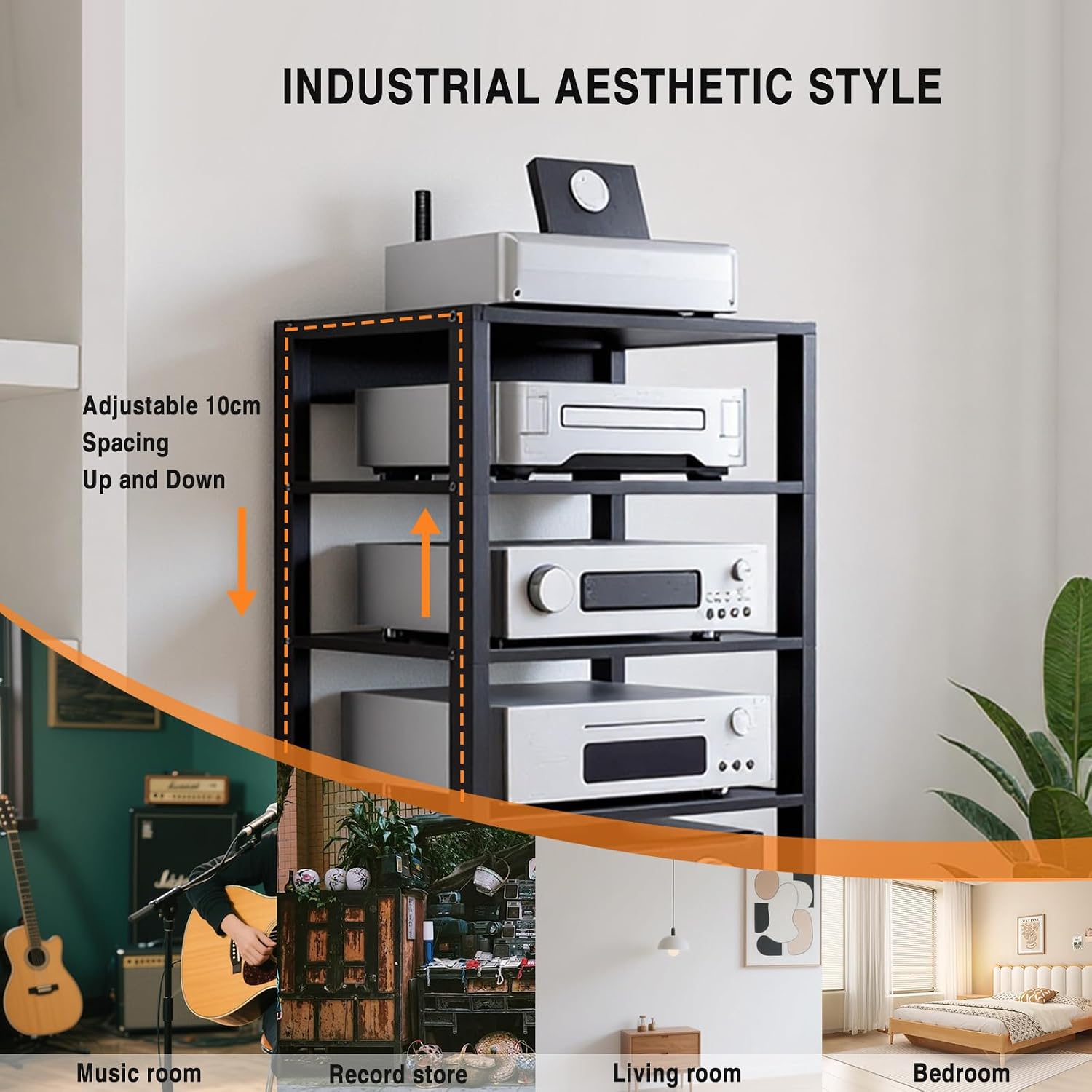 7-Tier Audio Rack Tower, Heavy Duty HiFi Amplifier Stand, Adjustable AV Media Component Cabinet with Wheel, Stereo Receiver & CD Player Display Rack for Home Theater Equipment