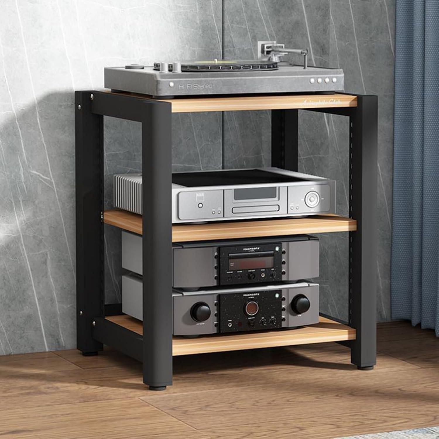 Audio Equipment Rack Cabinet, 5 4 3 2 Tier Av Component Media Stand Stereo Cabinet Audio-Video Tower with Non-Sip Foot Pad, Vertical Printer Holder(Deep Coffee,64cm (25.2in) High)