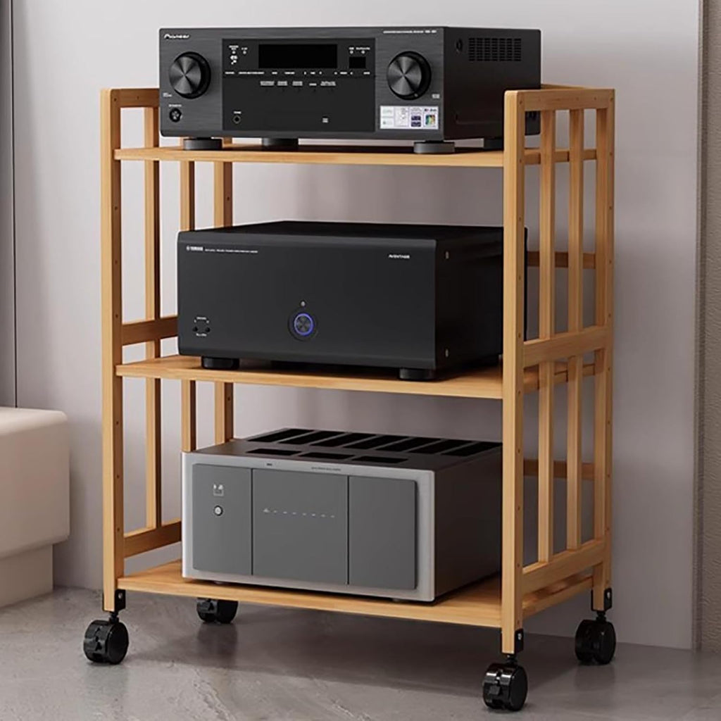 Stand Movable Audio Equipment Cabinet w/Adjustable Shelf, Home Stereo Rack System Complete for Cd Player and Speakers, 1-5 Tier Av Component Stand(Natural-60x88cm