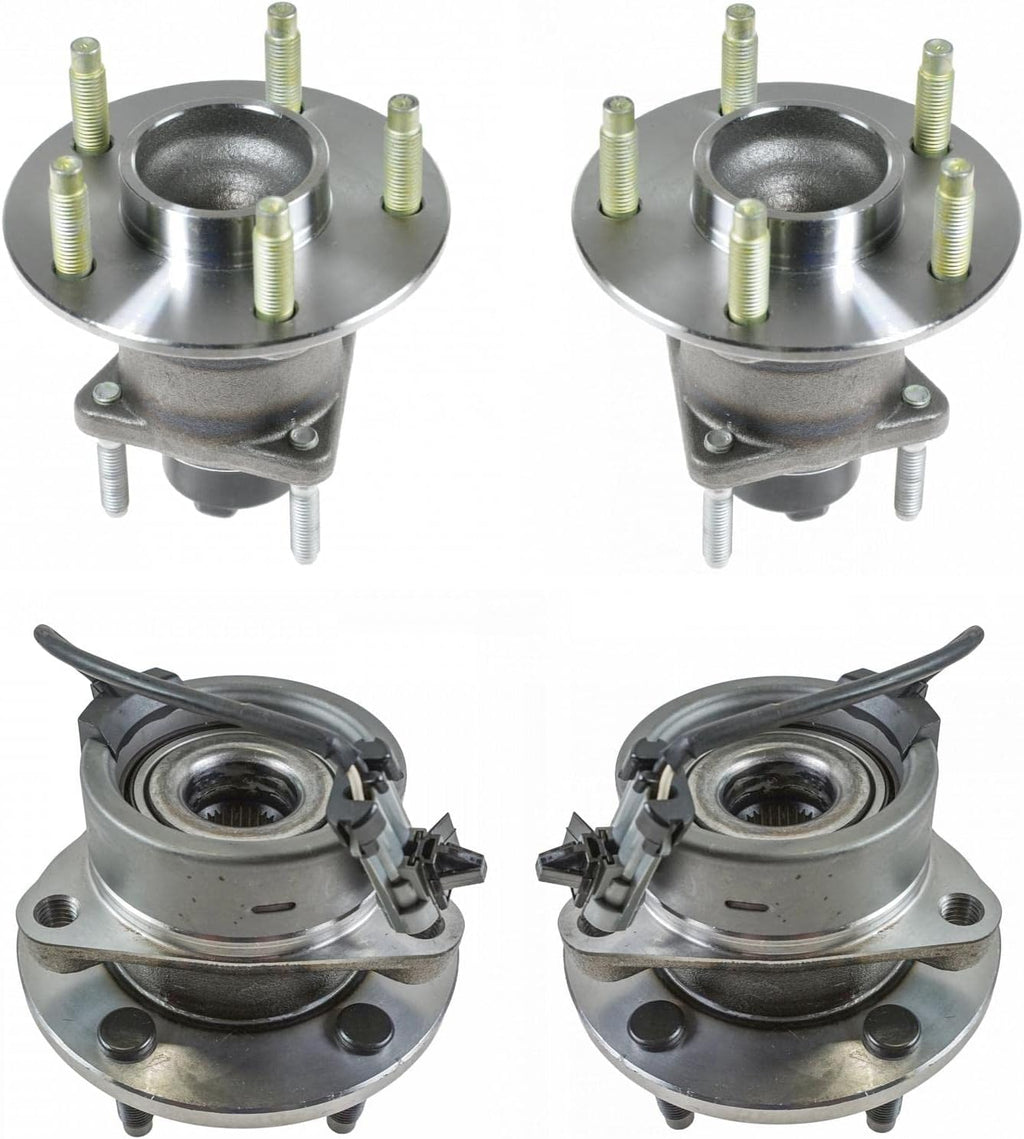 TRQ Front and Rear Wheel Bearing and Hub Assembly Set 4 Piece Compatible with 05-10 Chevrolet Cobalt LS LT 4 Wheel ABS Brakes 5 Lug Wheels 06-11 HHR LS LT 04-07 Saturn Ion 07-09 Pontiac G5