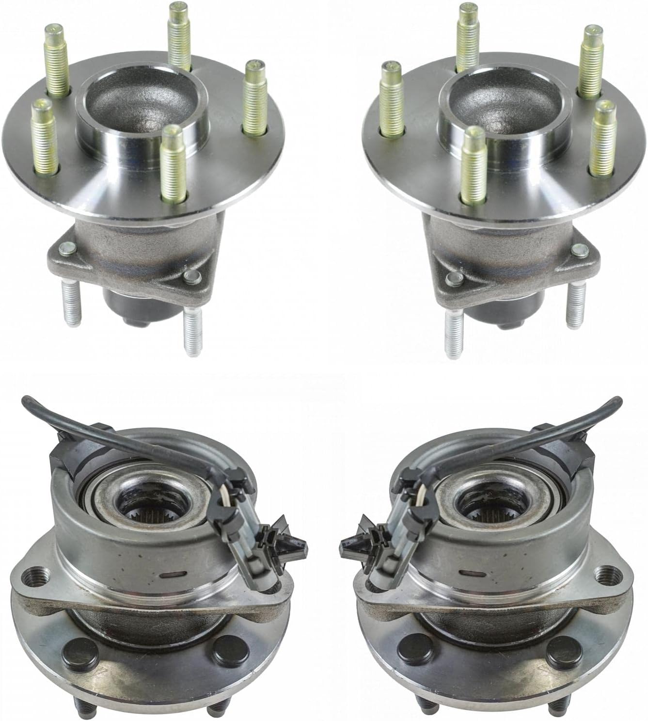 TRQ Front and Rear Wheel Bearing and Hub Assembly Set 4 Piece Compatible with 05-10 Chevrolet Cobalt LS LT 4 Wheel ABS Brakes 5 Lug Wheels 06-11 HHR LS LT 04-07 Saturn Ion 07-09 Pontiac G5