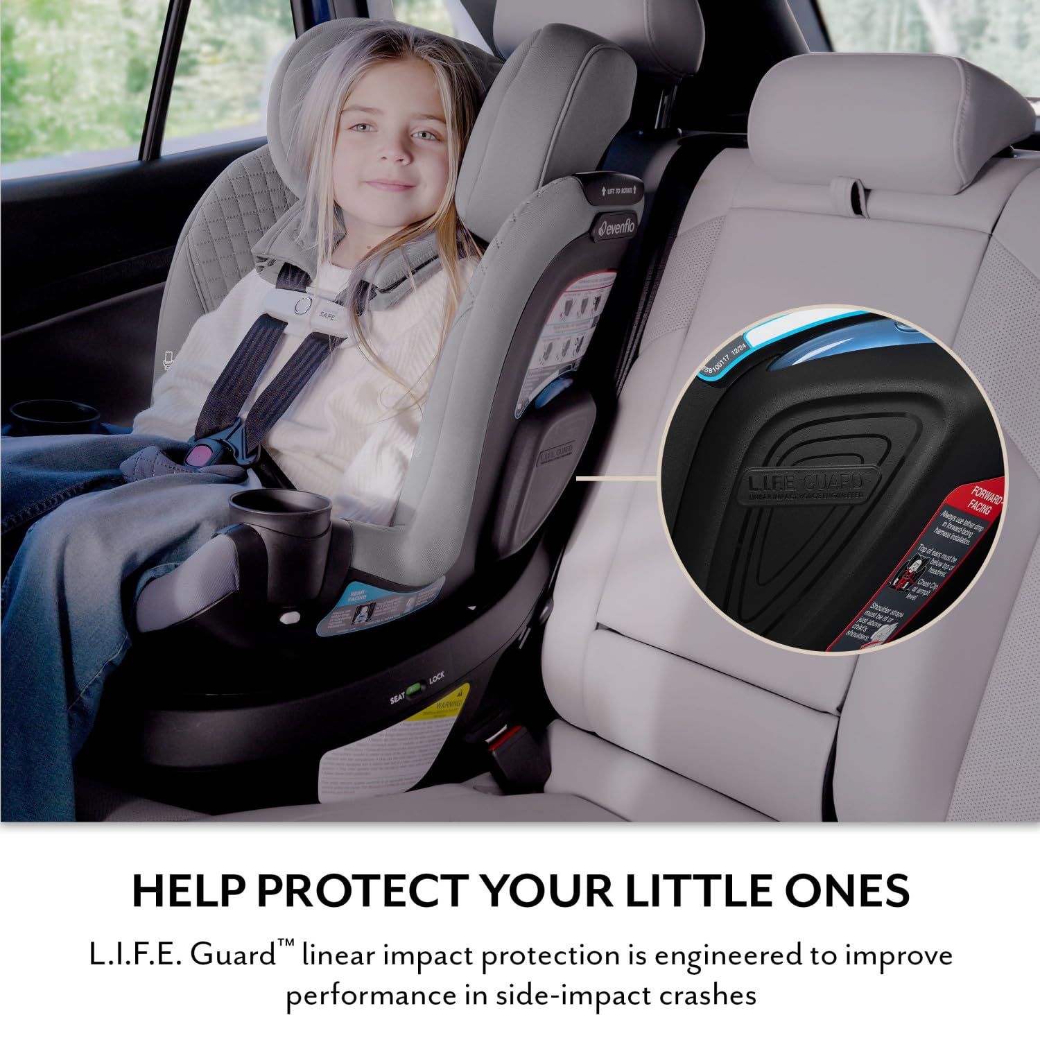 Evenflo Revolve360 Slim 2-in-1 Rotating Car Seat with Green & Gentle Fabric (Quartz)