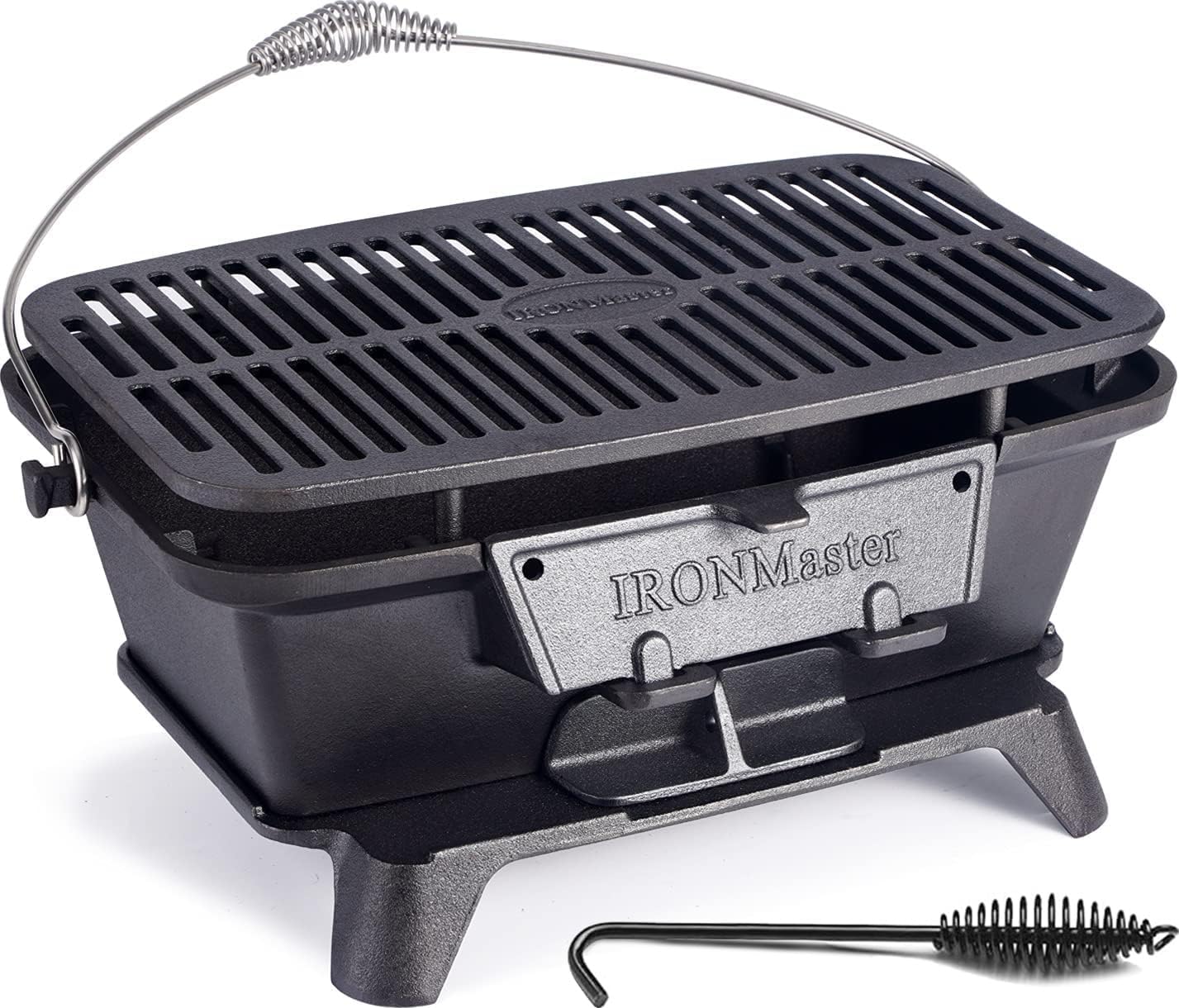 IronMaster Hibachi Grill Outdoor - Small Portable Charcoal Grill, 100% Cast Iron, Japanese Yakitori Tabletop Camping Grill - Cooking Grate Surface 17' x 10.5' for 5-8 People
