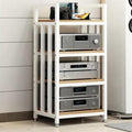 AV Media Stand,Media Stand, Audio Rack Av Stand Tower Power Amplifier Equipment Cabinet Floor-Standing Retro Storage Shelves with Height Adjustable Wooden Shelf(White+Walnut)