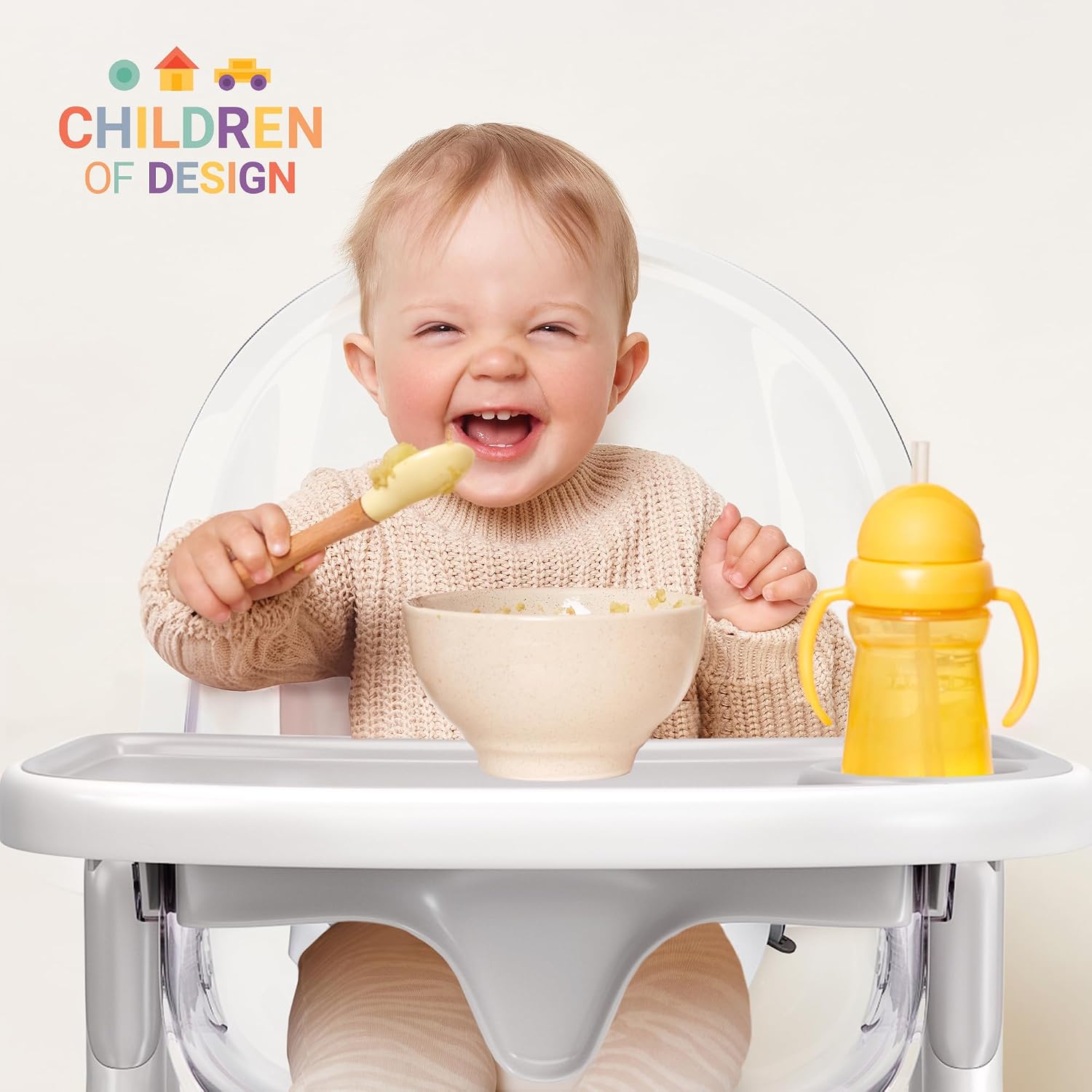 6 in 1 Deluxe Wooden High Chair for Babies & Toddlers, Modern Safe & Compact Baby Highchair, Easy to Clean & Assemble, Removable Tray, 6 Options 3 Seat Positions 2 Heights (Clear)