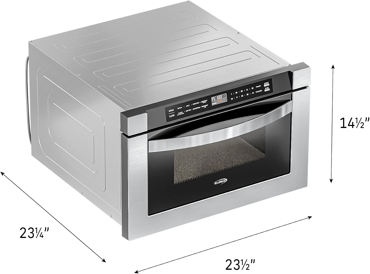 KoolMore 24 Inch Stainless-Steel Microwave Drawer with 1.2 cu. ft. Capacity, 1000W Power with 10 Custom Cooking Levels, Memory, and Timer Functions, Wall-Mounted with Flat Bottom (KM-MD-1SS)