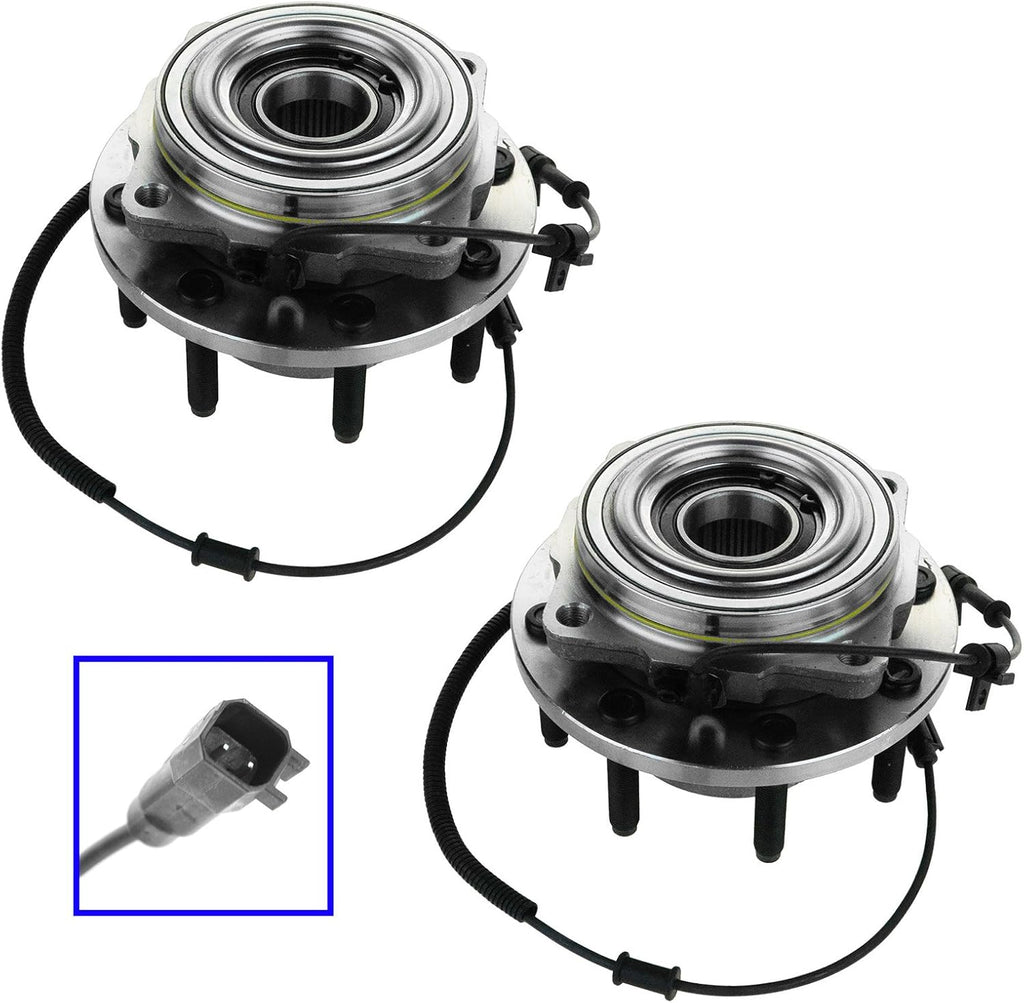 TRQ Front Left and Right Wheel Bearing and Hub Assembly 2 Piece Set for 4 Wheel Drive Single Rear Wheel Models ONLY Compatible with 2011-2016 Ford F250/F350 Super Duty 4x4 SRW