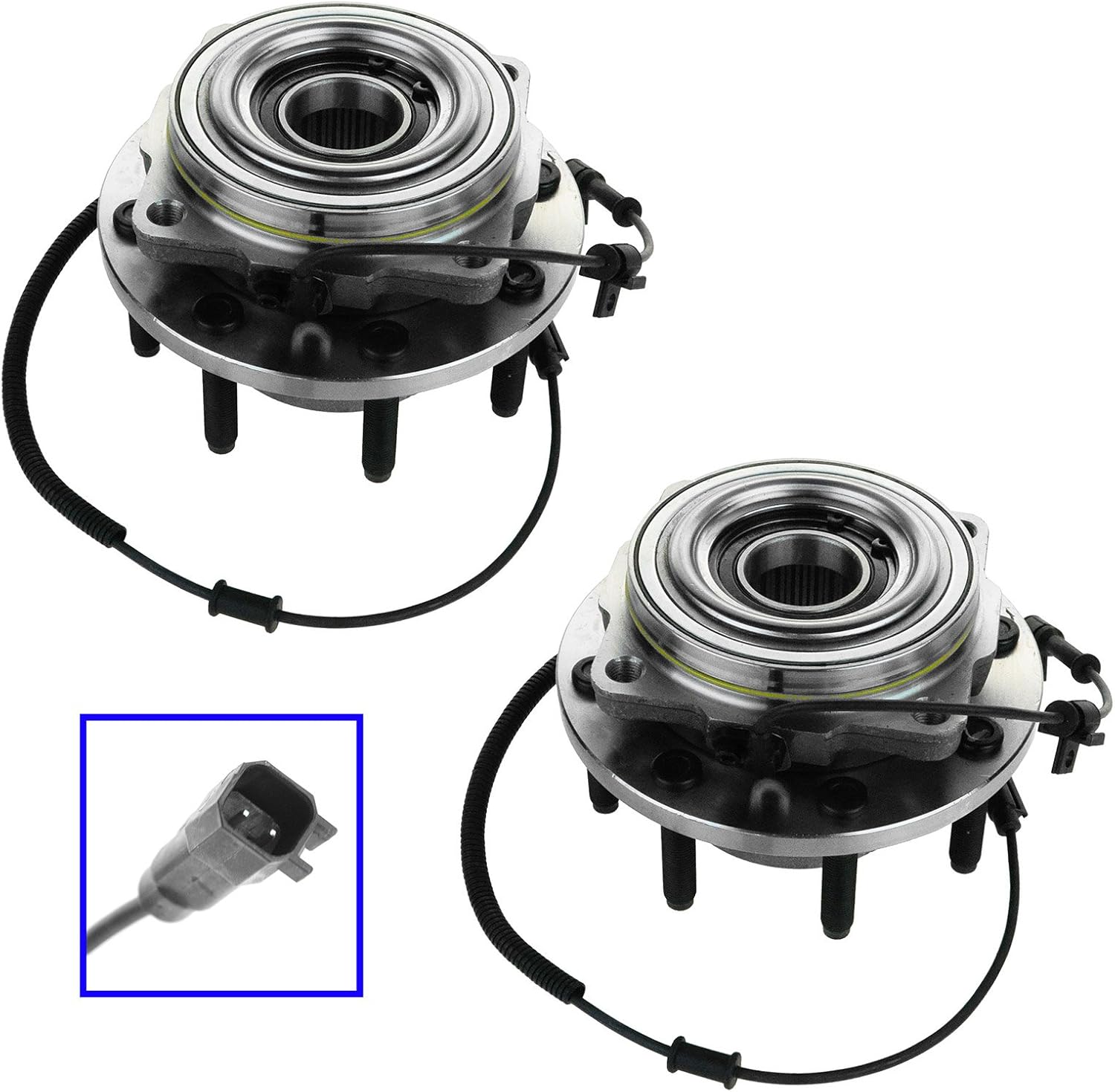 TRQ Front Left and Right Wheel Bearing and Hub Assembly 2 Piece Set for 4 Wheel Drive Single Rear Wheel Models ONLY Compatible with 2011-2016 Ford F250/F350 Super Duty 4x4 SRW