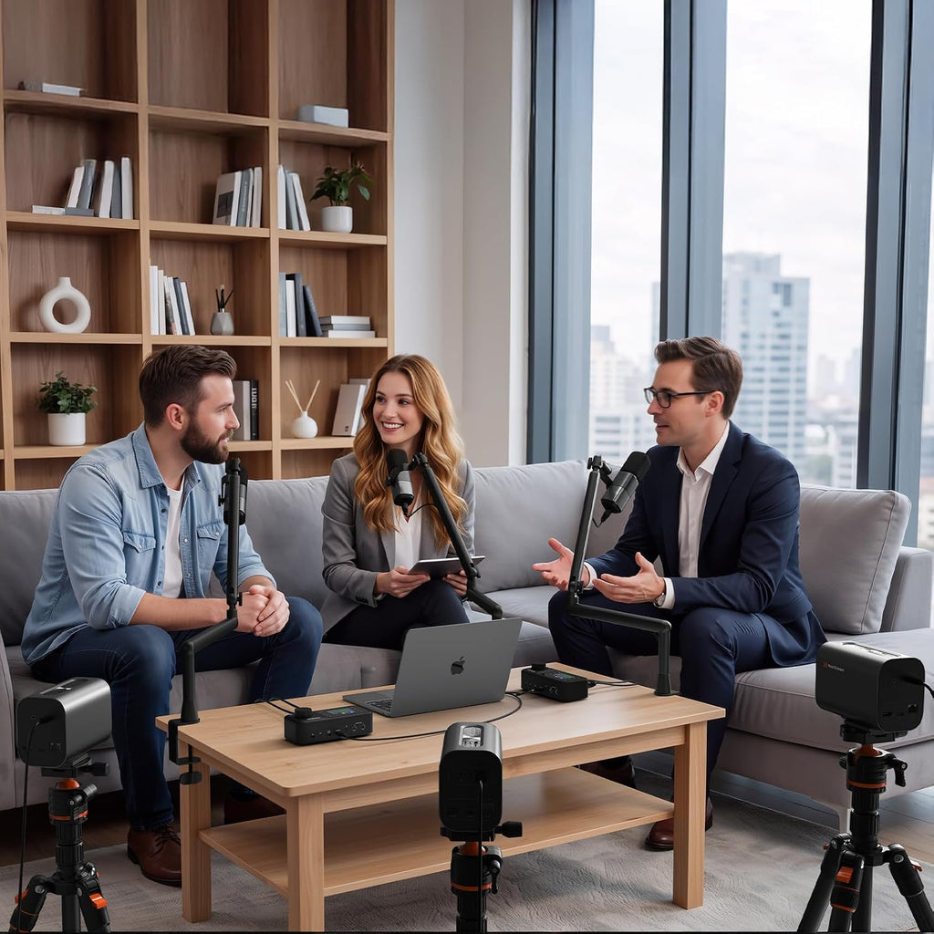 NearStream PodPro Duo Podcast Equipment Bundle for 2 (2 VM20 Streaming Camera, 2 AM25X Microphone, 2 ST20 Mic Boom Arm, 1 AMIX40U Audio Mixer, 2 Camera Tripod and 2 XLR Cables)