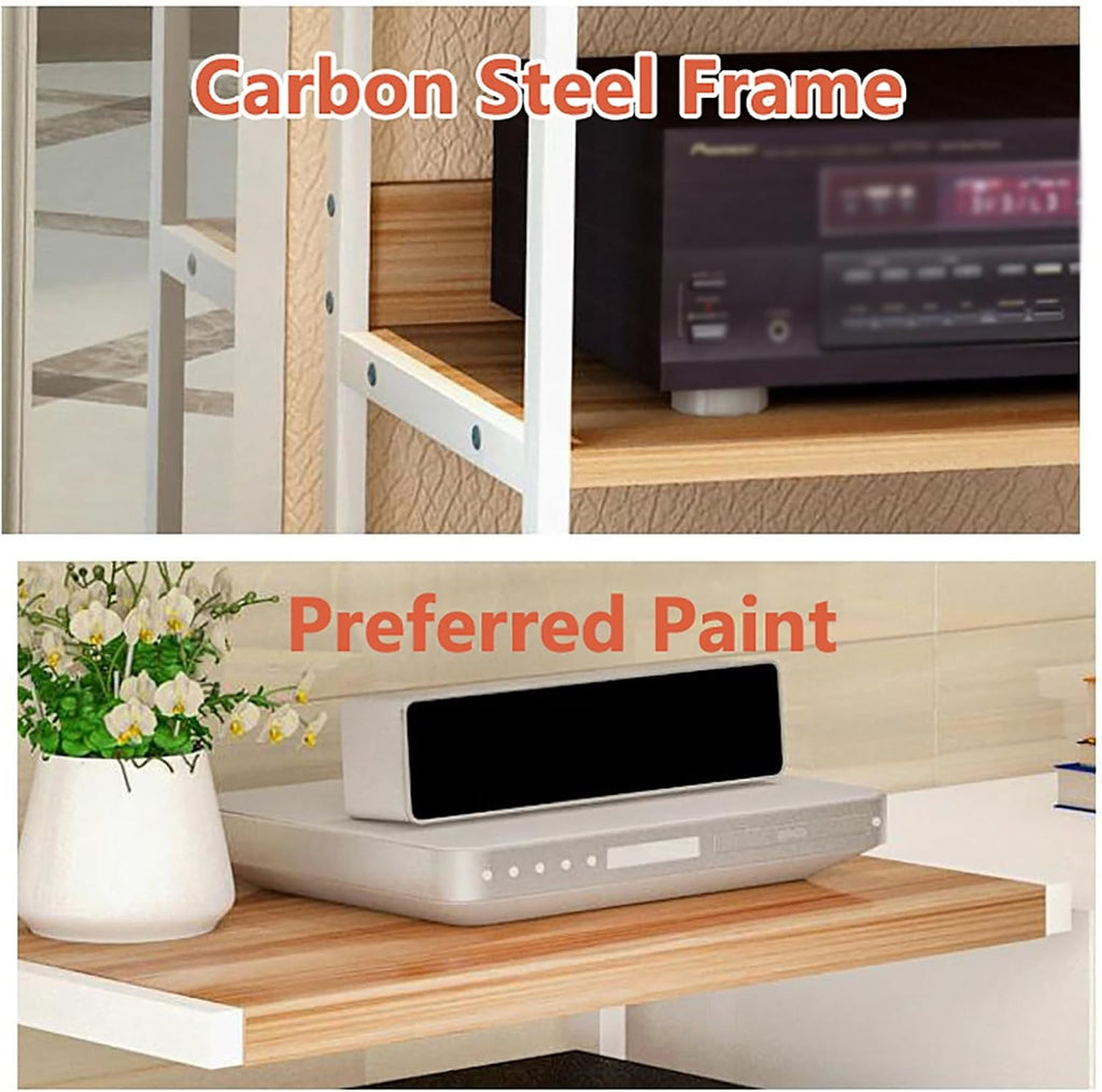 AV Media Stand with Wheels, Gaming Shelves Audio Cabinet Stereo Component Cabinet Small Media Console Storage Rack Audio Tower Corner Entertainment Center for Record Player(White,50x40x61cm)
