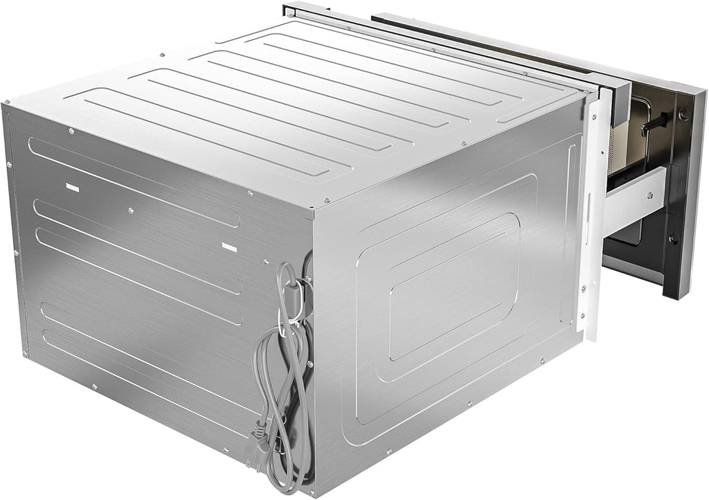 KoolMore 24 Inch Stainless-Steel Microwave Drawer with 1.2 cu. ft. Capacity, 1000W Power with 10 Custom Cooking Levels, Memory, and Timer Functions, Wall-Mounted with Flat Bottom (KM-MD-1SS)