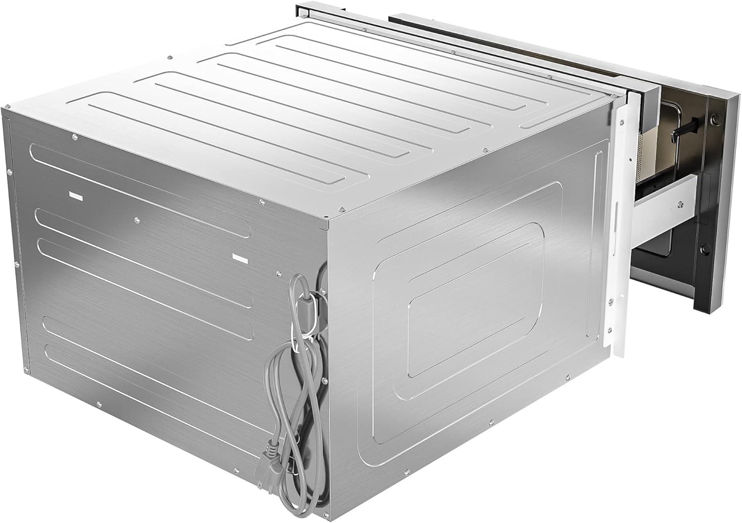 KoolMore 24 Inch Stainless-Steel Microwave Drawer with 1.2 cu. ft. Capacity, 1000W Power with 10 Custom Cooking Levels, Memory, and Timer Functions, Wall-Mounted with Flat Bottom (KM-MD-1SS)