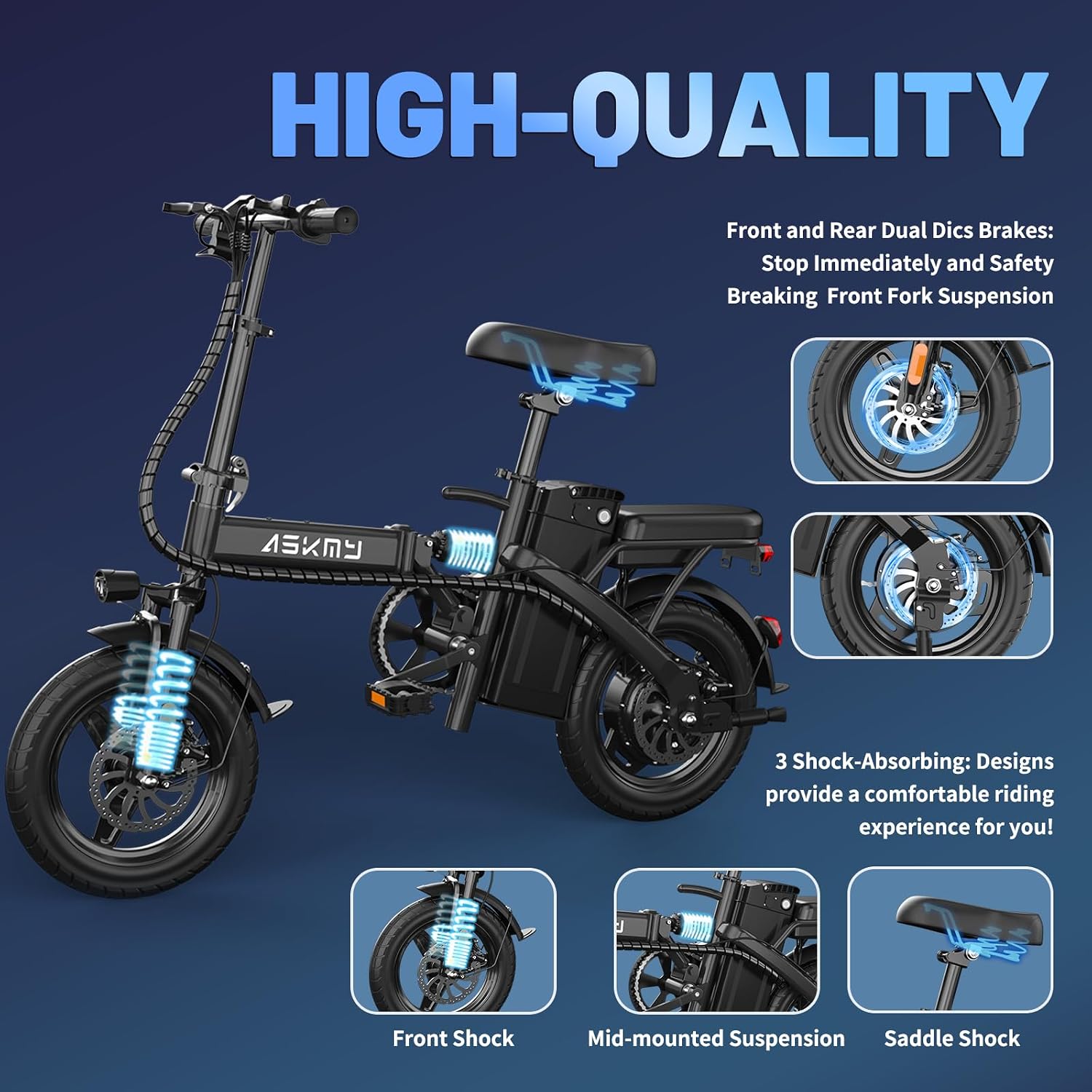 Foldable Electric Bike for Adults and Teens, 740W Peak Motor Ebike with 48V 10AH/20AH Removable Battery, 30-60 Miles PAS Range, 14' Folding Mini E-Bike, 20MPH Electric Bicycle for Daily Commuting
