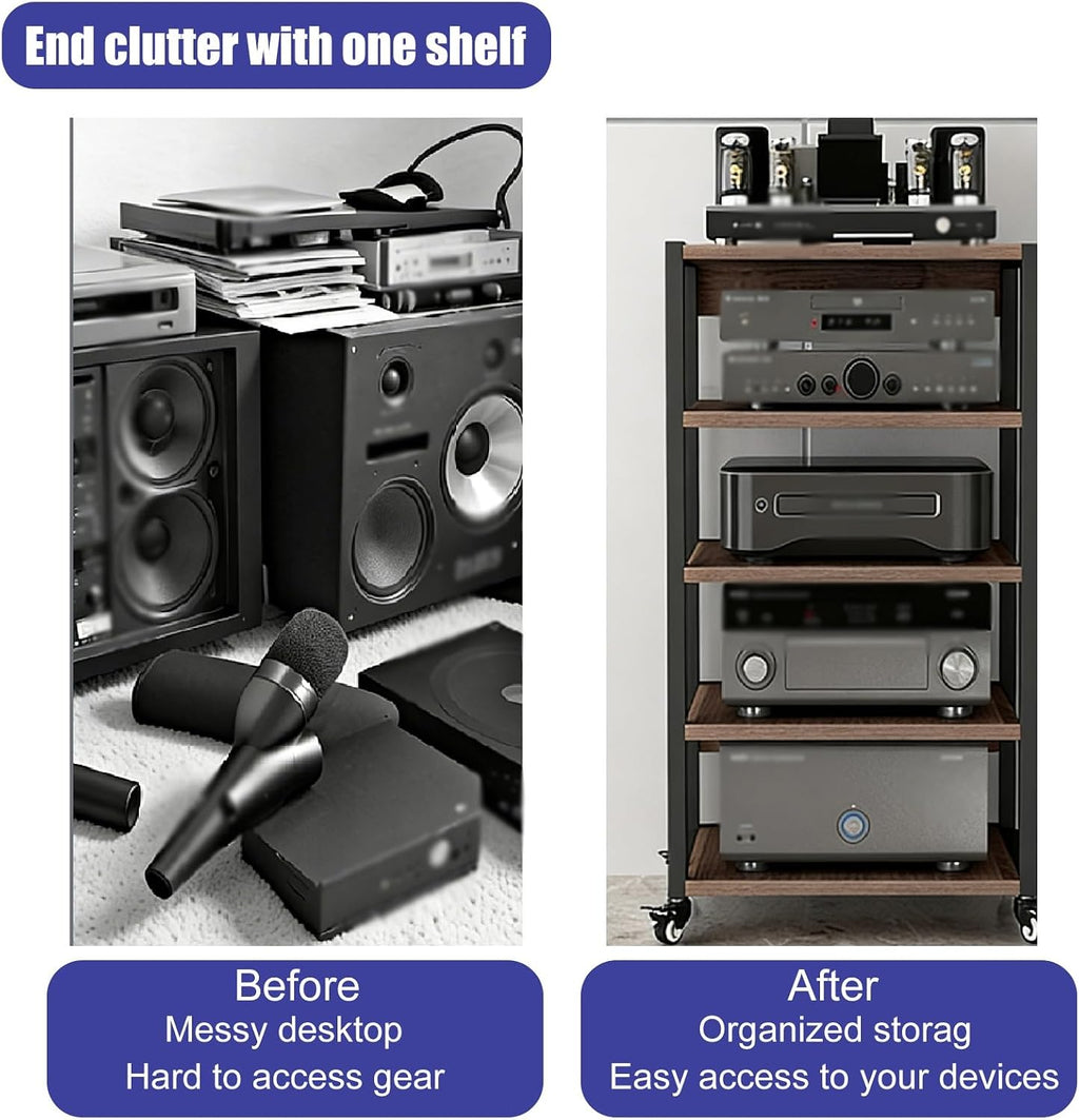 YLLFFLL Home Audio Rack with Wheels 3 4 5 Tier, Floor Standing Removable Stereo Cabinet Media Organizer Equipment Shelf, HiFi Stands with Height-Adjustable Shelf(W 19 7/10IN,3 Shelf)