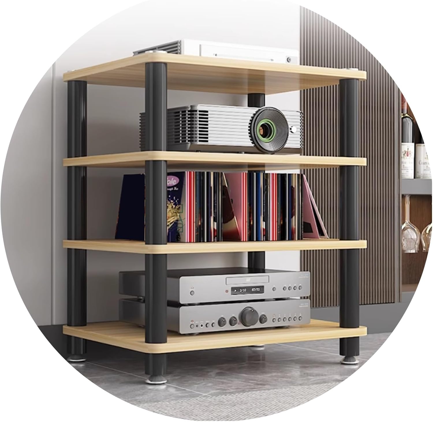 1/2/3/4 Layers Home Office Audio Equipment Stand, Multi-Functional Shelving Unit for Speakers Books, Storage Rack with Optional Tier Spacing(Wood,60 * 40 * 70cm(4Tier))