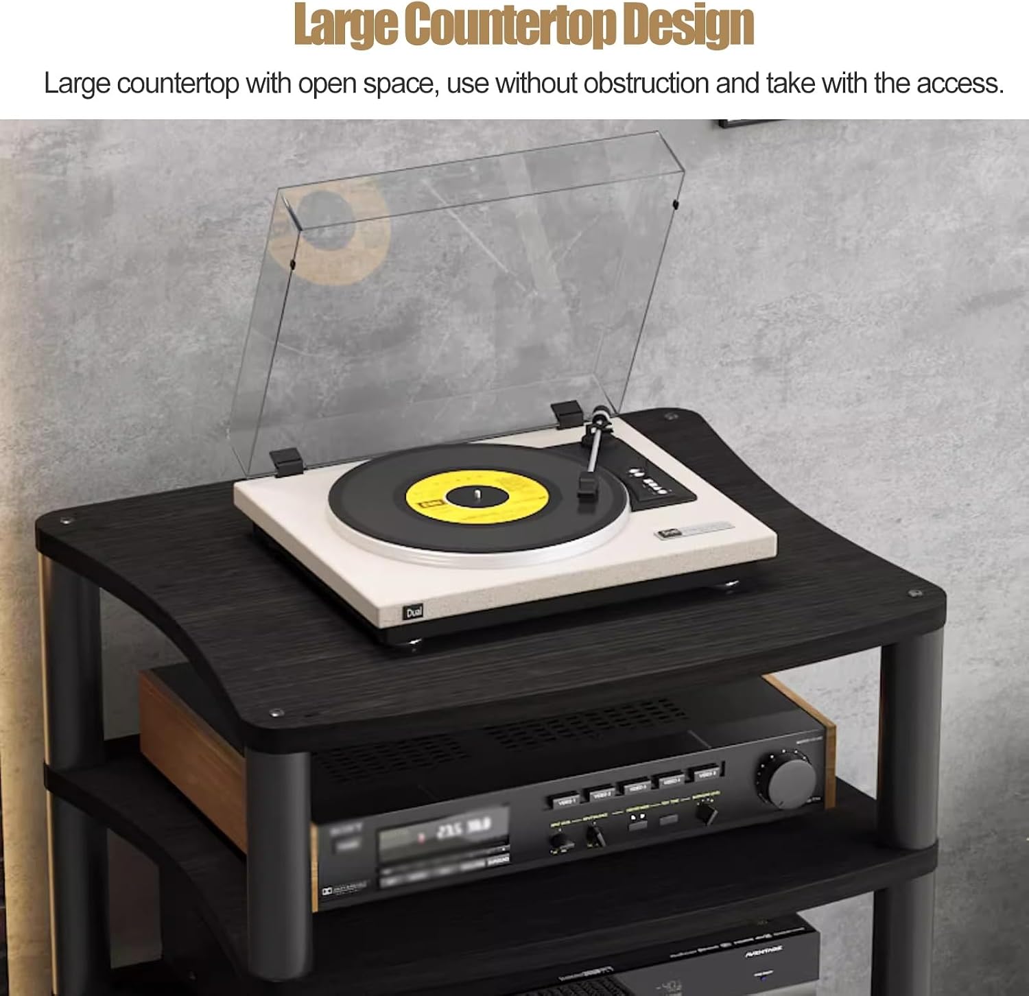 1/2/3/4-tier Audio Rack Av Tower Media Stand Electronics Equipment Shelf, Black Modern Component Cabinet Stereo Racks and Stands, HiFi Rack Audio-Video Shelving, Black-1tier
