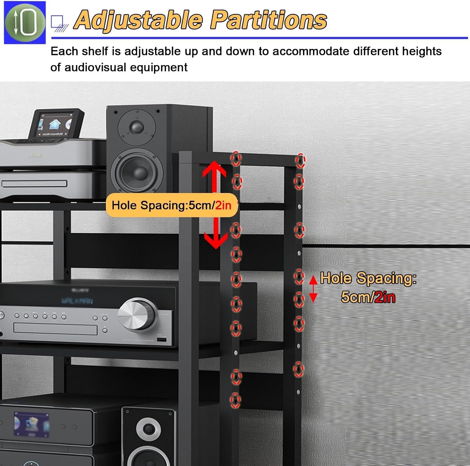 5/4/3/2-Tier AV Media Stand Vertical Storage Cabinet, Office Home Classroom Stereo Rack System Cabinet Adjustable, Mobile Audio Equipment Rack, Portable Record Player Amplifiers Shelf(3 Tier 58.5cm Ta