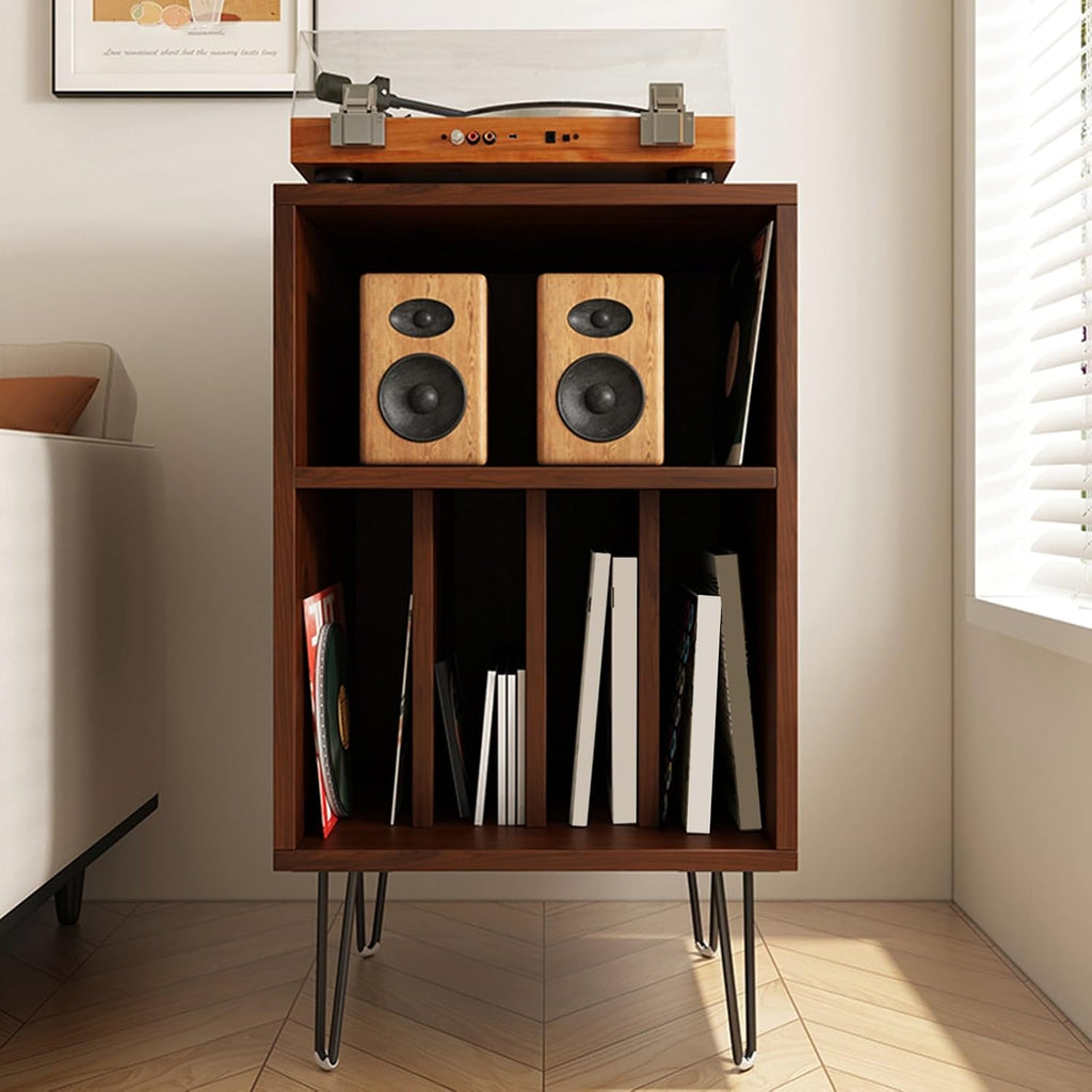 Modern AV Stereo Cabinet, Audio Rack & Record Player Stand - Stylish Media Shelf Storage for Home, Office & Theater - Brown Furniture Solution for Audio Equipment