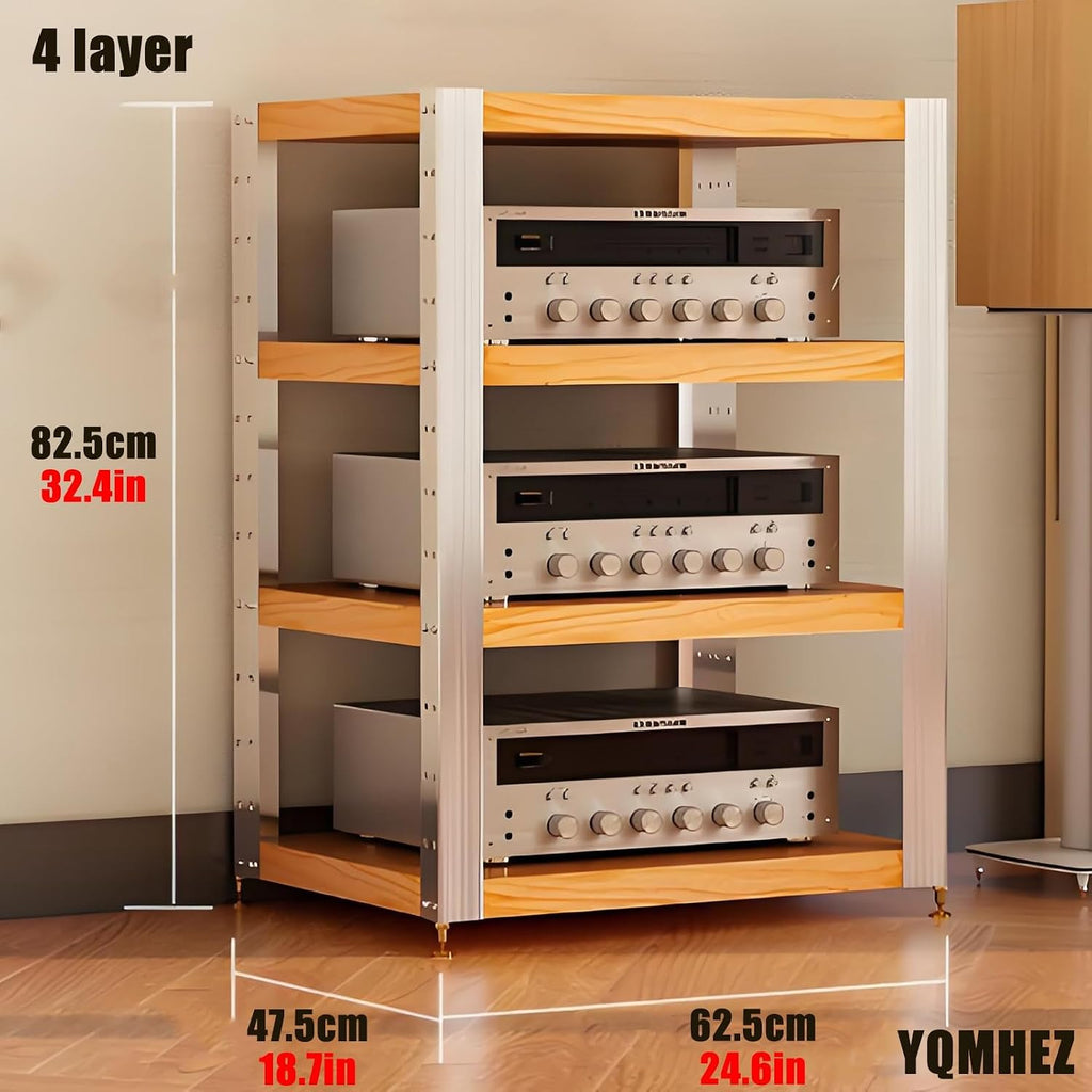 2/3/4-layer Media Stand, HiFi Media Storage Cabinet, Solid Wood TV Stand, Audio Rack with Shock-Absorbing Feet Power Amplifier Shelf Equipment Cabinet(24.6'x18.7'x32.4')