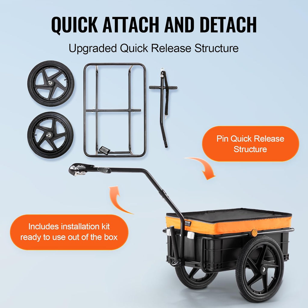 VEVOR Bike Cargo Trailer, 88/100/160 lbs Load Capacity, Heavy-Duty Bicycle Wagon Cart, Foldable Compact Storage with Universal Hitch