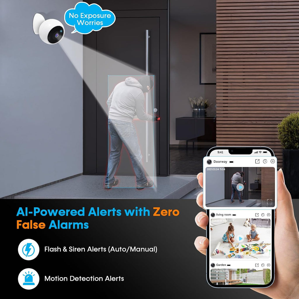 AMTIFO Security Cameras Wireless Outdoor Magnetic - 4-Pack Install-Free Indoor Smart 2K WiFi - Long Battery Life Powered Wireless Security Camera with AI Motion Detection