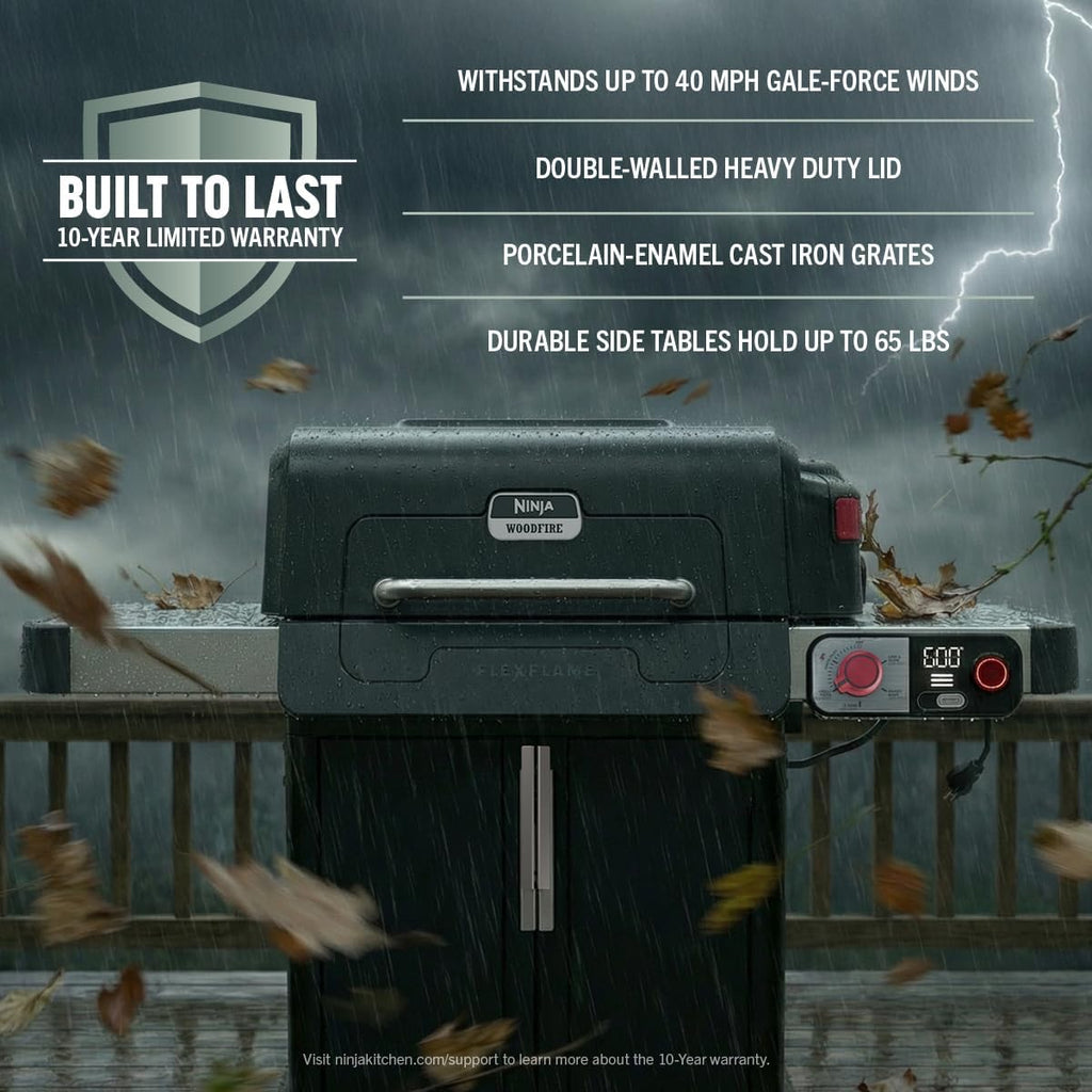 Ninja FlexFlame Grill and Smoker | Electric and Propane Grill, Roaster, BBQ Grill | 5-in-1 Cooking System | 3 Burner | Digital Control | Outdoor Cooking, Griddle, Pizza Maker | Black | PG301BK
