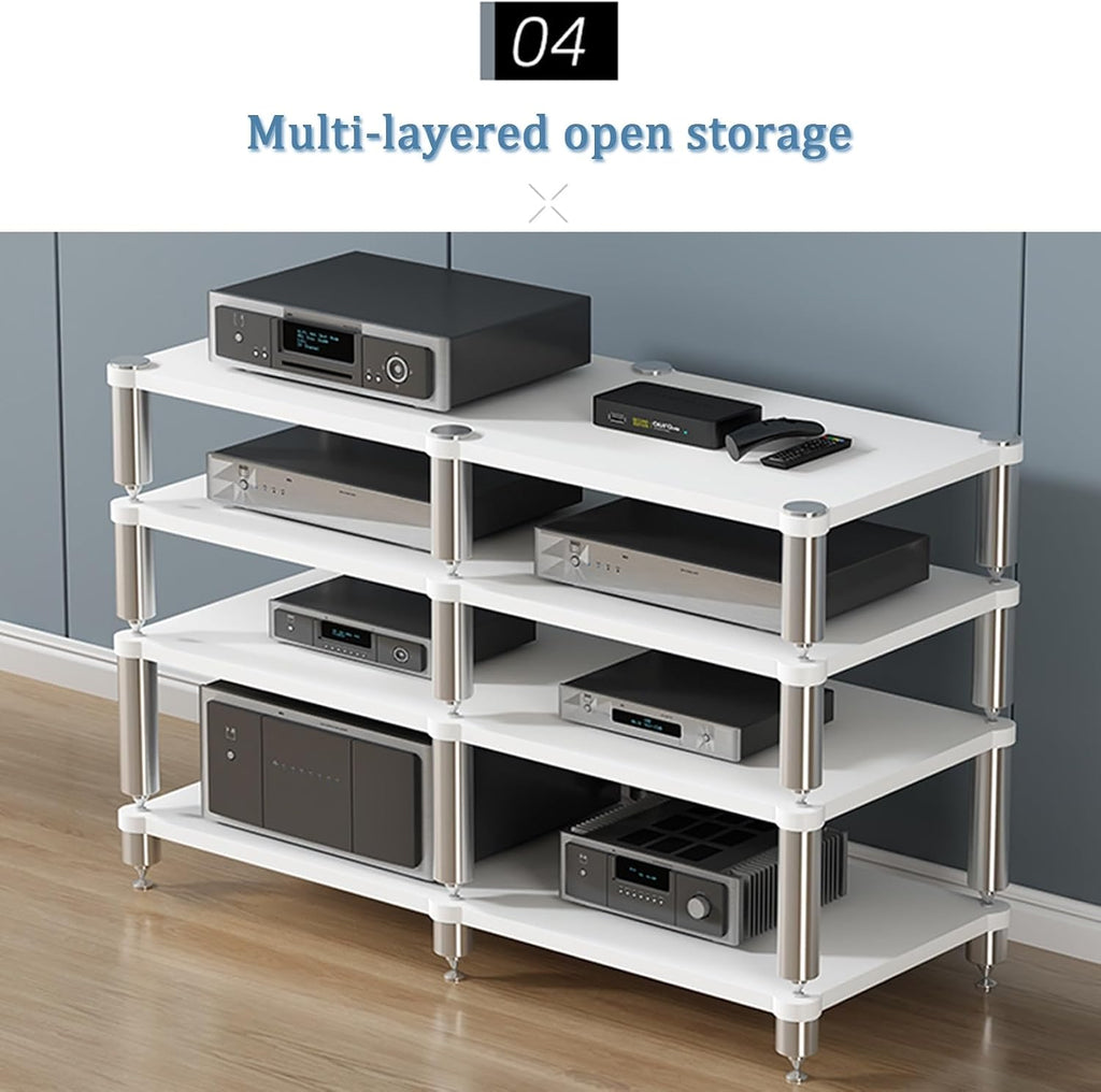 YVYKFZD 2/3/4-Tier AV Media Stand, Stand Audio Rack Corner Component Cabinet, Open Stereo Cabinet with Shock-Absorbing Feet, Power Amplifier Shelf Equipment(Size:Black 4 Tier-47.2'X18.9'X33')