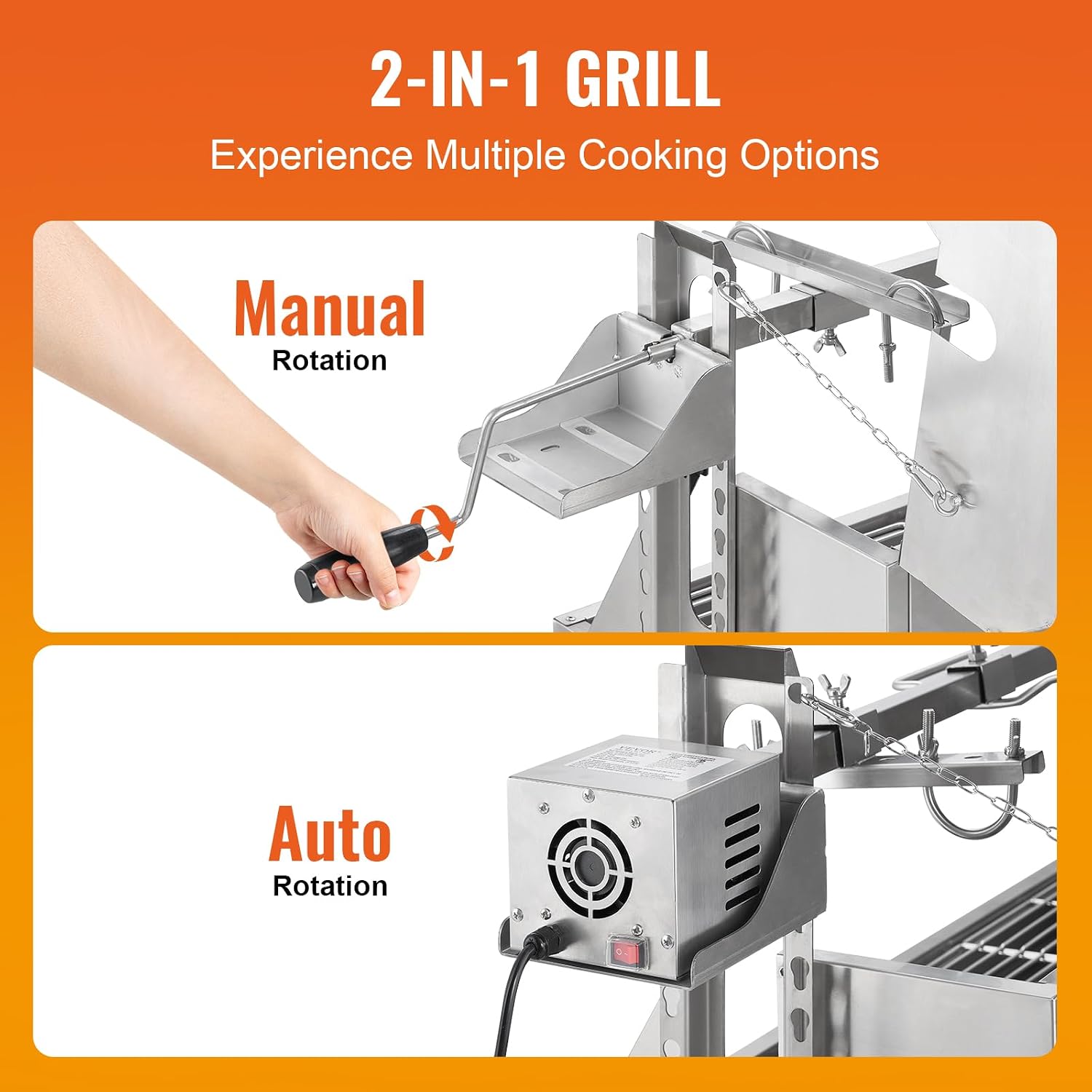VEVOR Rotisserie Grill with Hooded Cover Roaster, 46 Inch 198Lbs Capacity, BBQ Outdoor Pig Lamb Rotisserie Roaster, Electric 52W Motor Stainless Steel Roasterfor Camping Outdoor Barbecue