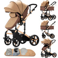 2 in 1 Baby Stroller Convertible Reversible Standard Pram Portable Pushchair Infant Buggy Baby Carriage Foldable High Landscape Pram for Toddler Newborn (2US588-KHAKI)