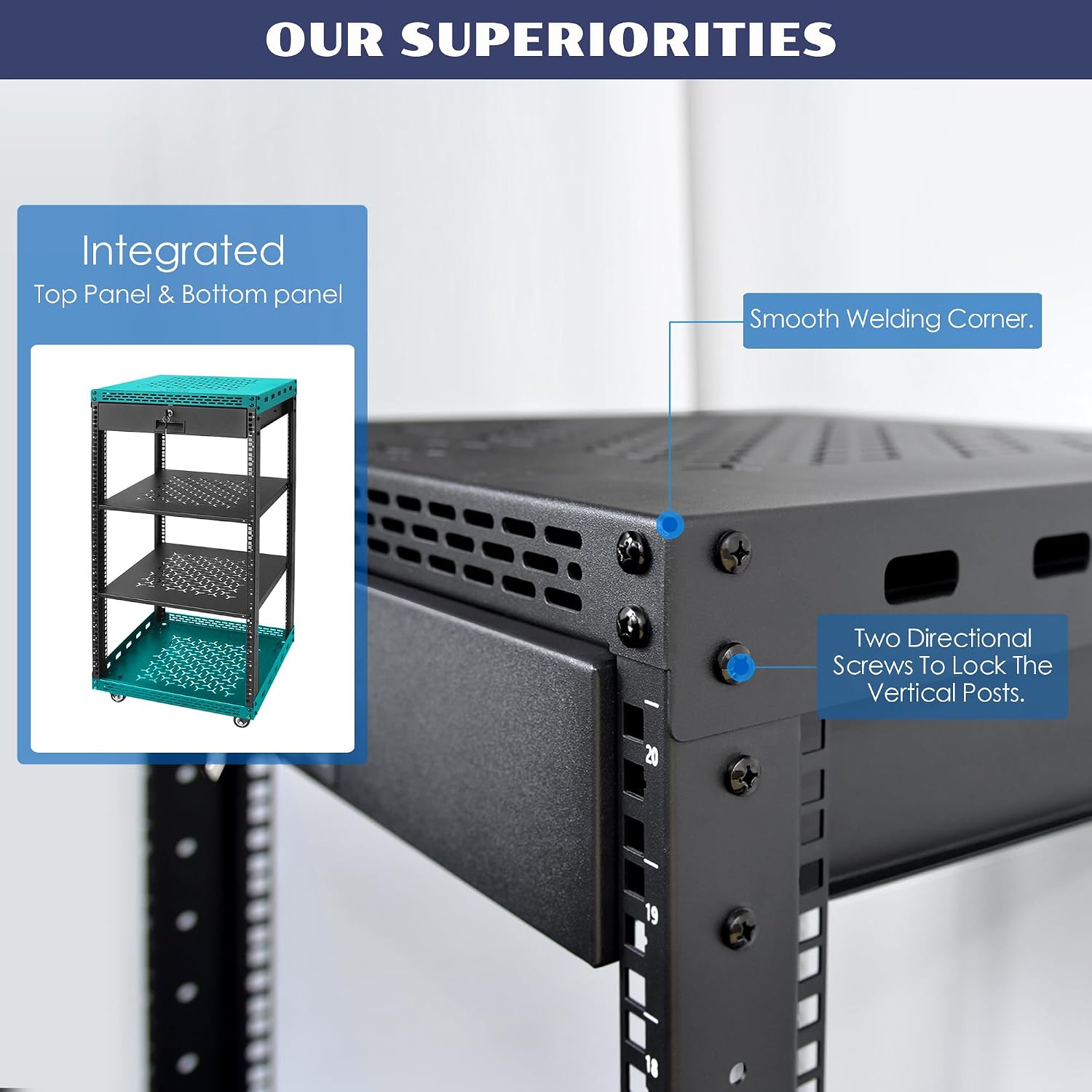 16U Server Rack Cabinet with Drawer & Full Size Rack Shelf - Integrated Top/Bottom Panels, 4 Rolling Wheels for 19' Equipment & Home Lab Studio
