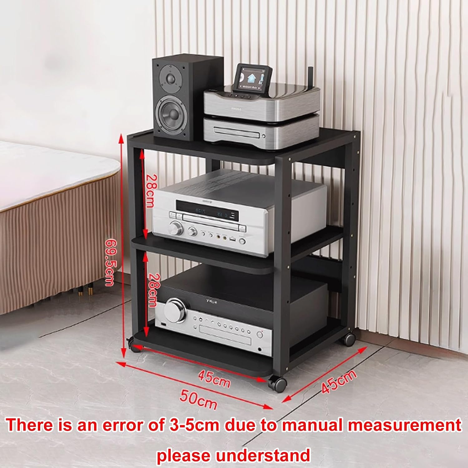 Shelf Organizer Rack, Audio Rack Tower, Media Stand, Rack Audio Tower Heavy Duty for Audio Equipments 50 * 45 * 69.5Cm 3 Colors,Black+Black50*45 * 69.5Cm