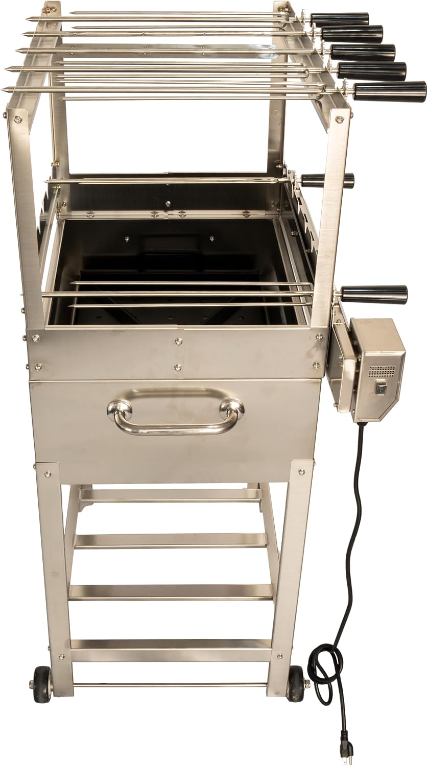 All-in-One Brazilian BBQ Grill Rotisserie - 7 skewers - Churrasco - Stainless Steel - Portable Wood Fire & Charcoal Gaucho Churrasqueira Chicken Grill