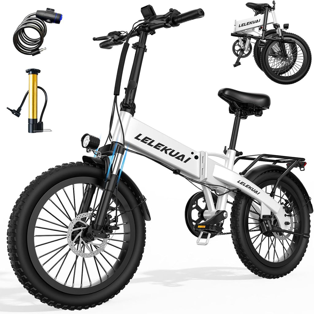 LELEKUAI Electric Bike for Adults and Teens, 520W-560W Motor, 20-24MPH, 32 Miles Range, 48V 10Ah Battery, 3-Level Pedal Assist, 14' Foldable Mini Electric Bicycle, UL 2849 Certified